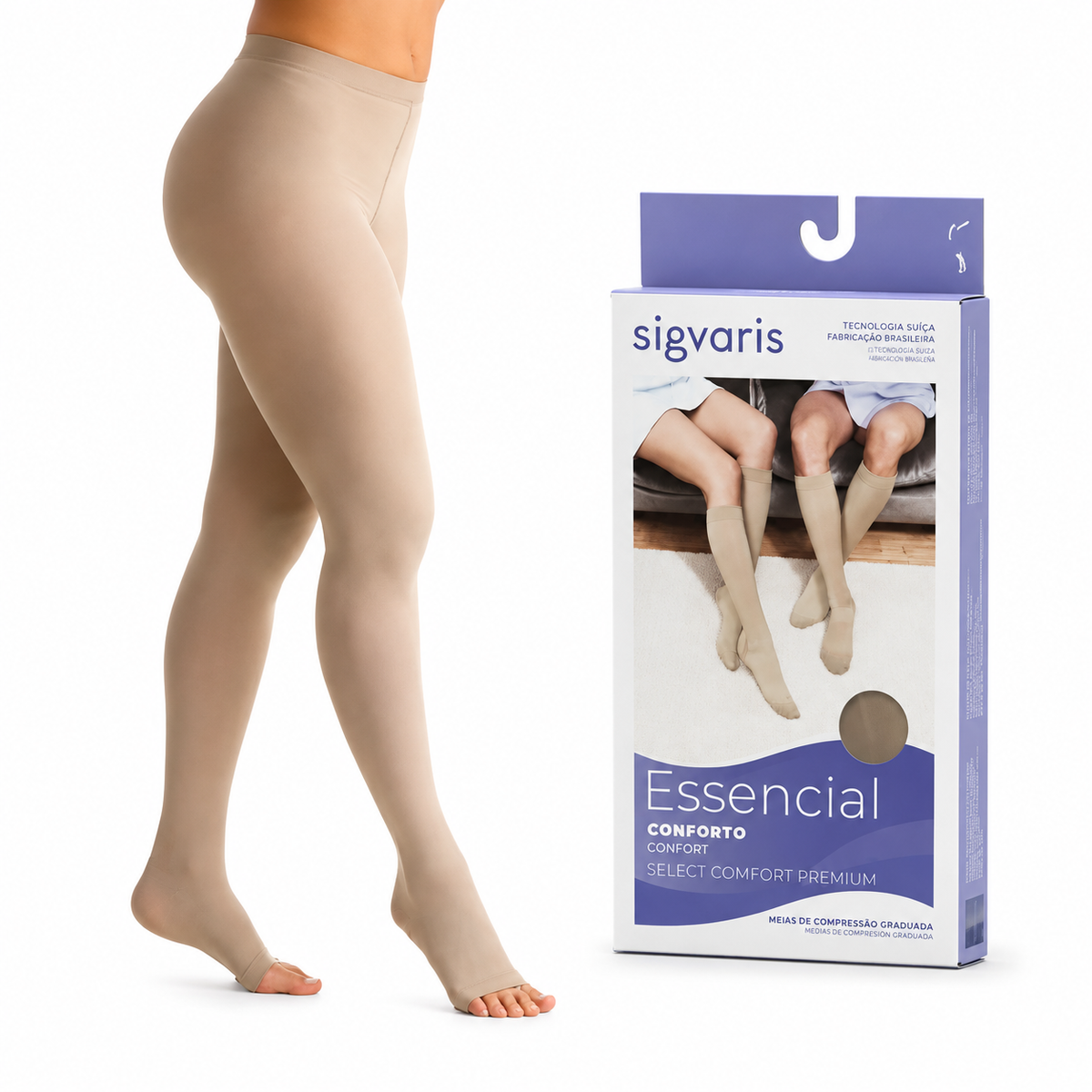 Meia Sigvaris Select Comfort, 20-30 mmHg, Meia Calça Cor: Natural