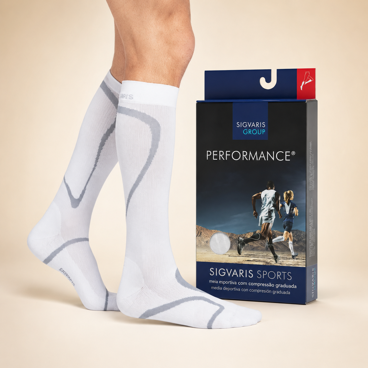 Meia Sigvaris Performance, 20-30 mmHg, Cor: Branco