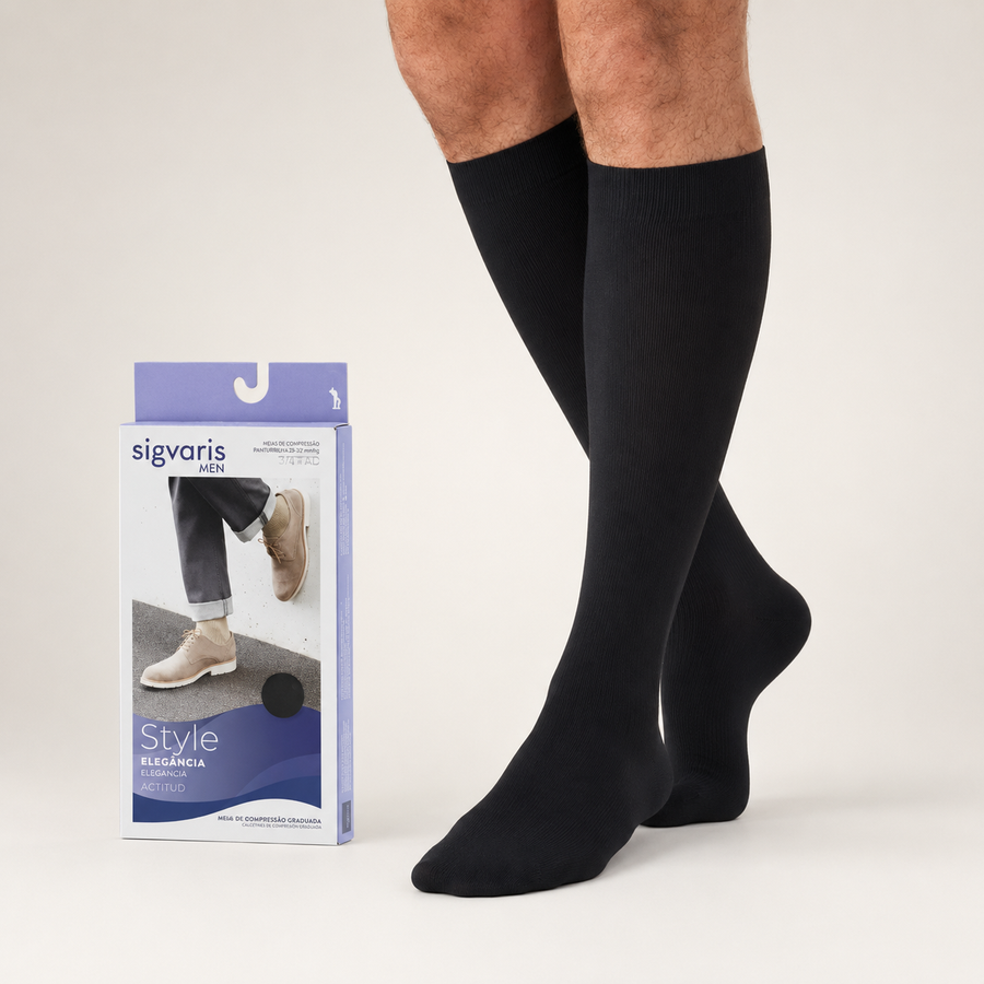 Meia Sigvaris Actitud, 15-20 mmHg, 3/4 Panturrilha Cor: Preta