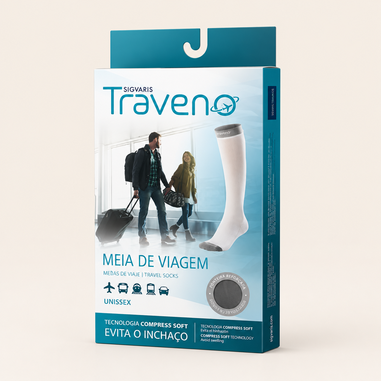 Meia Sigvaris para Viagem, Traveno, 3/4 Panturrilha - Preto