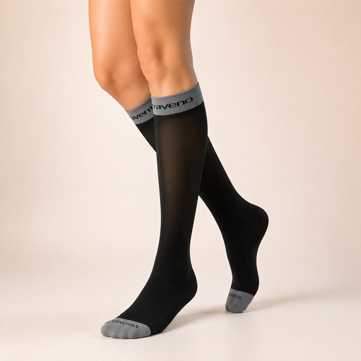 Meia Sigvaris para Viagem, Traveno, 3/4 Panturrilha - Preto