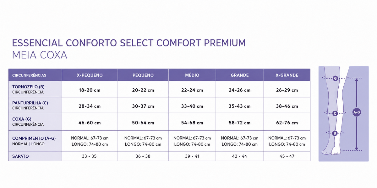 Meia Sigvaris Select Comfort, 30-40 mmHg, Meia Coxa Cor: Natural