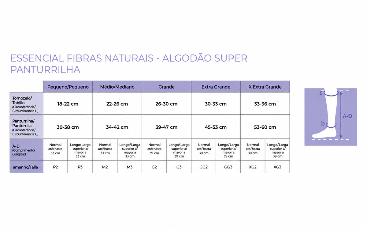 Meia Sigvaris Algodão Super, 30-40 mmHg, 3/4 Panturrilha