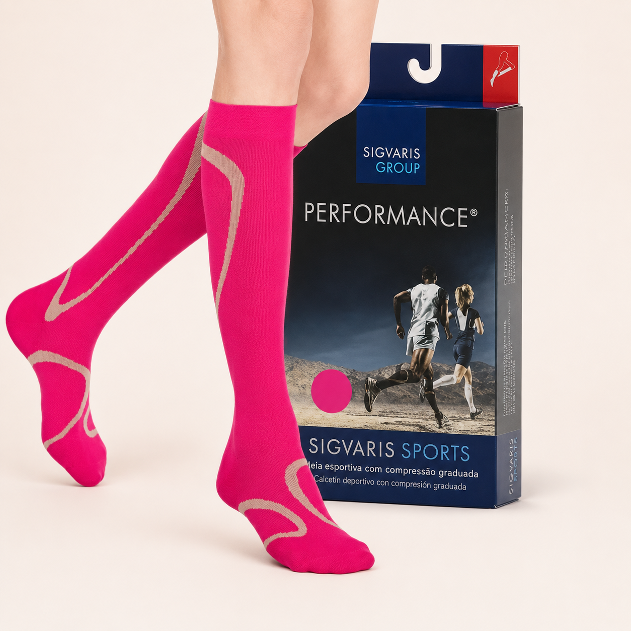Meia Sigvaris Performance, 20-30 mmHg, 3/4, Rosa